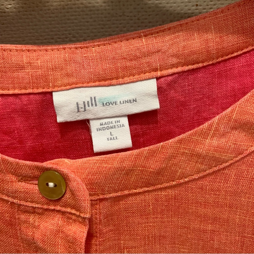 J Jill Love Linen Button-Front 100% Linen Top - Coral size large - Picture 4 of 4